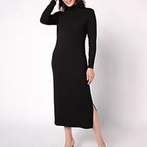 Women With Control black turtleneck long sleeve medium Petite. 10-12 midi dress